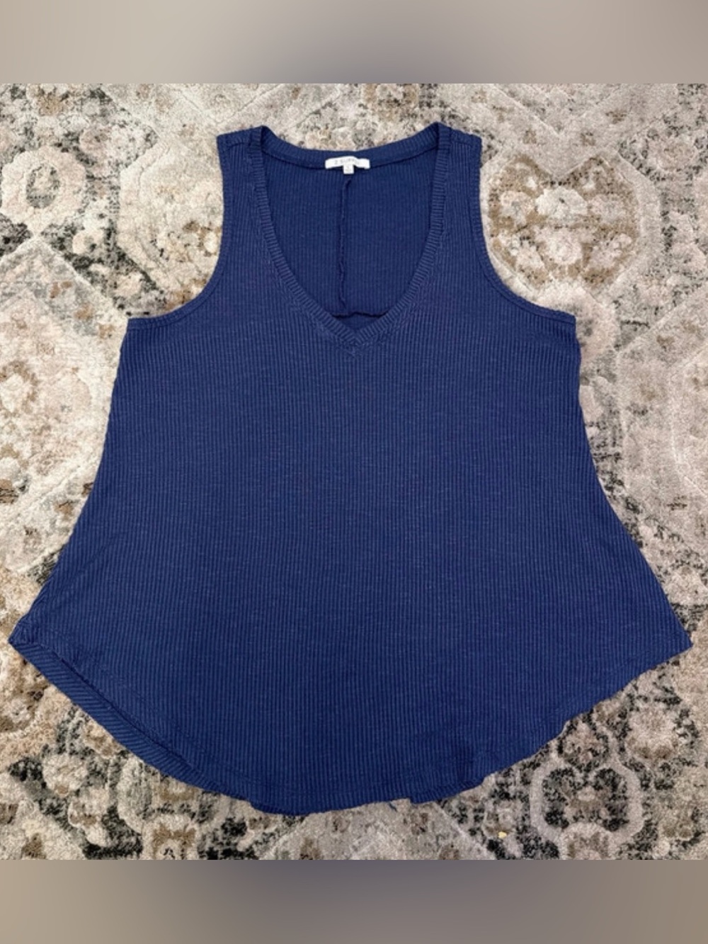 Z Supply Navy Ribbed V-Neck Tank Top, Small
